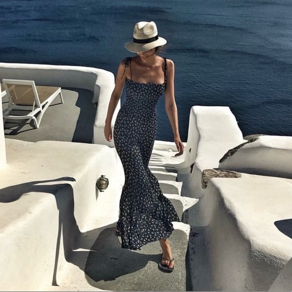 Blue life fiesta jumpsuit ditsy floral flare leg smocked navy women’s XS - Picture 3 of 10